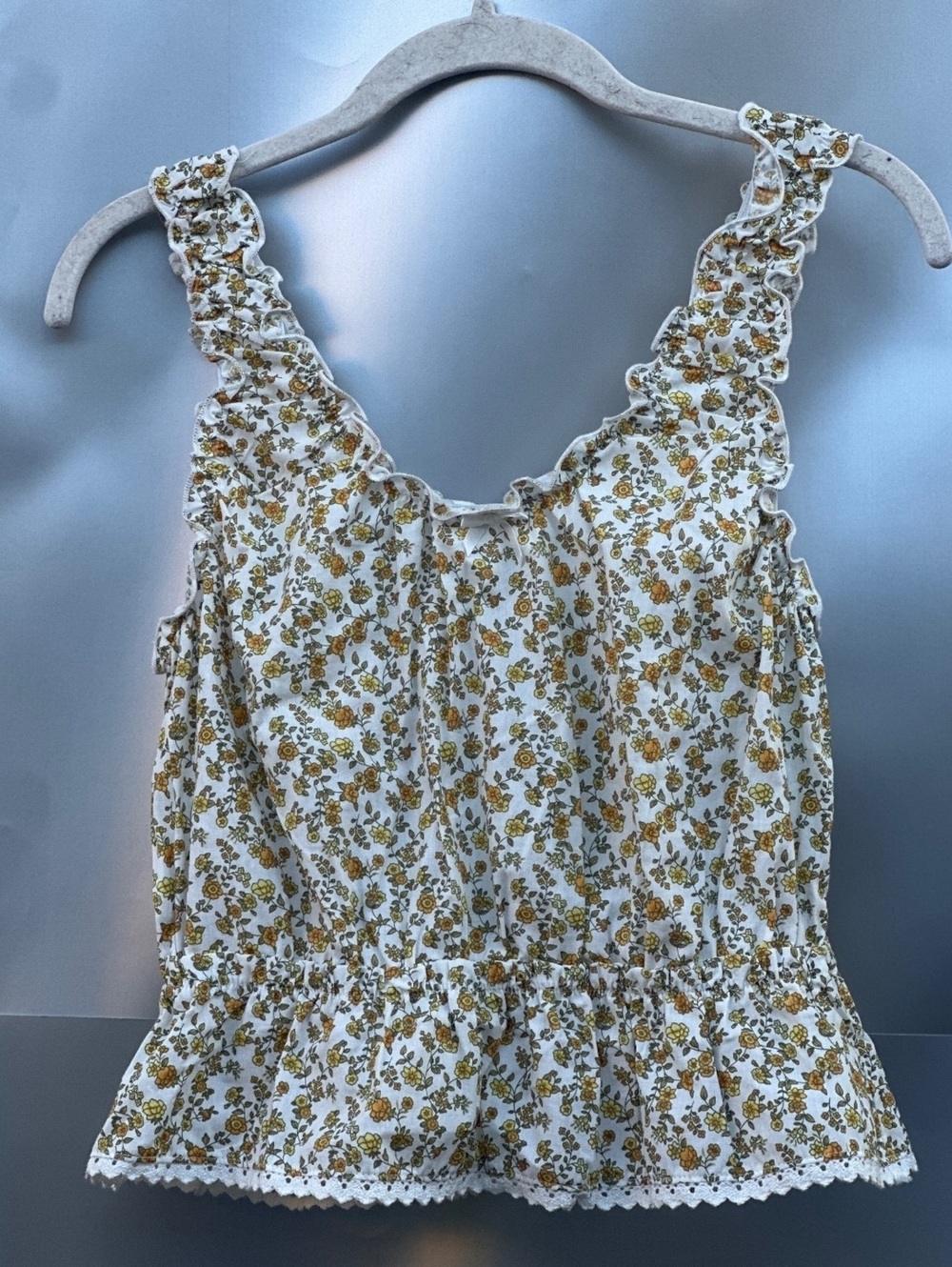 Frankie and Skylar Floral Ruffle Trim Sleeveless Top